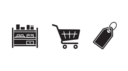 Shopping icons set in minimalist style with black color on white background for e-commerce
