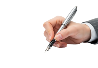 extreme macro close-up of a businesswoman's hand in pinstripe suit holding a silver fountain pen drawing 'marketing' gear schematics on pristine technical white paper. Concept of strategic business