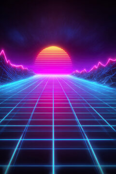 80s Retro Neon Background &ndash; AI Generative