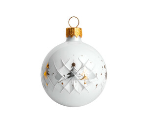 White ceramic bauble with gold trees, dots, and embossed pattern
