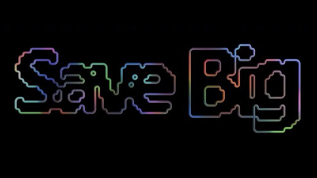 Save Big Text with Neon Outline Effect on transparent Background