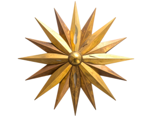 Intricate golden sunburst ornament with sharp, pointed rays