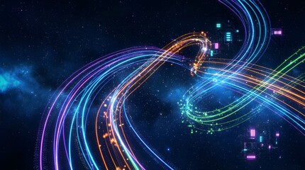 Fototapeta premium Futuristic Light Trails in a Digital Universe