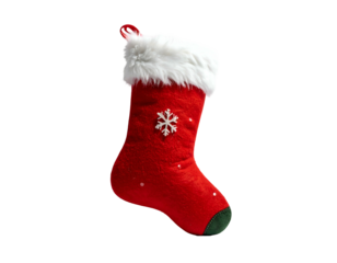 Red velvet Christmas stocking with snowflake
