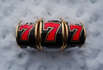 3d gold slot machine with red 777 in casino vibes on the snow