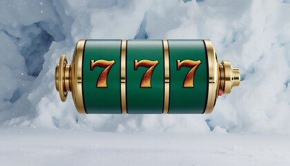 3d gold slot machine with red 777 in casino vibes on the snow