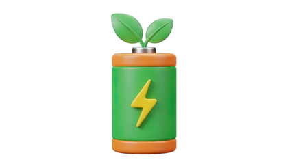 3D Battery with Plant and Lightning Bolt Icon
