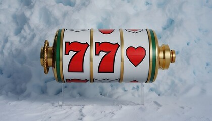 3d gold slot machine with red 777 in casino vibes on the snow