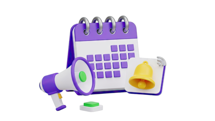 3D Calendar, Megaphone, Bell, and Button Icons