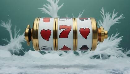 3d gold slot machine with red 777 in casino vibes on the snow
