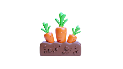 3D Cartoon Carrots Growing in Soil