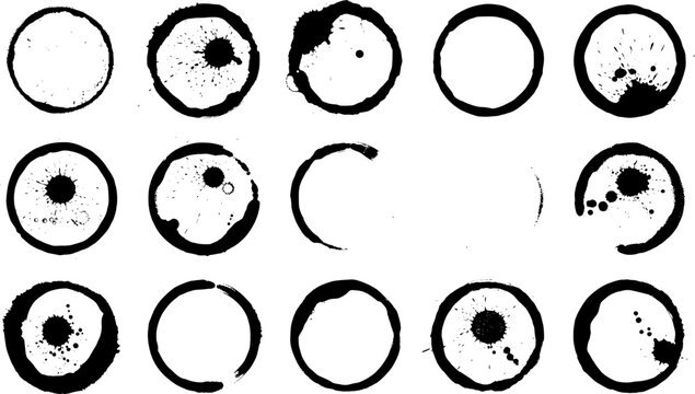 Grunge Coffee Cup Stain Ring and Splatter Vector Set