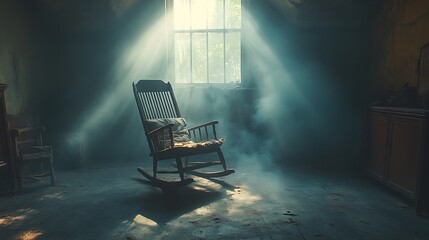 Vintage rocking chair in sunlit room