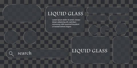 Liquid glass smartphone interface isolated. White ui light frame square and circle banner with shine stroke. Control center widget for smartphone and web app, vector illustration.