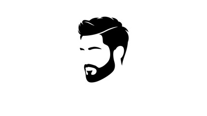 Vector silhouette of a man's face with a neat beard and stylish hairstyle, minimalist icon of a man's head for a barbershop logo, business card design, and men's cosmetics branding.