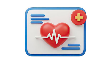 3D Healthcare Icon with Heart and EKG Line
