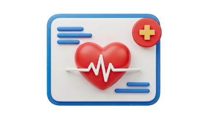 3D Healthcare Icon with Heart and EKG Line