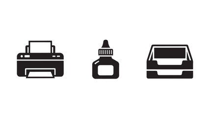 Printer Ink Cartridge and Car Silhouette in Simple Monochrome Design for Automotive or Office Use