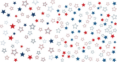 Red, blue stars flying on white. Vector seamless backdrop for American Independence Day or President Day. Concept in colors flag of United Kingdom, USA, France, Chile, Australia, Netherland.eps