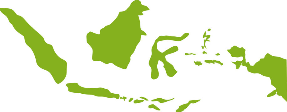Green Map of Indonesia Archipelago on White Background.