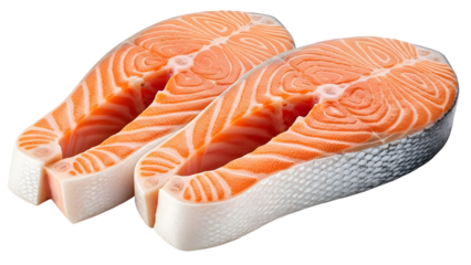 Fresh salmon fillet slices on a black background