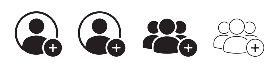 Assorted user icons with add button, representing adding new members to a group or team