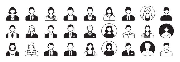 Naklejka premium Diverse set of business professional avatars and user icons representing different people and roles