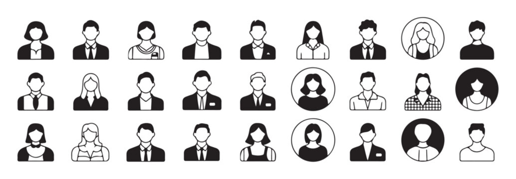 Diverse set of business professional avatars and user icons representing different people and roles