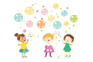 Children Playing with Soap Bubbles isolated illustration