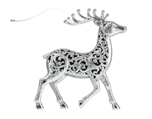 Ornate silver reindeer silhouette with intricate filigree