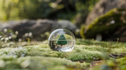 Tree Inside Glass Sphere Symbolizing Environmental Protection and Sustainability. made with generative Ai