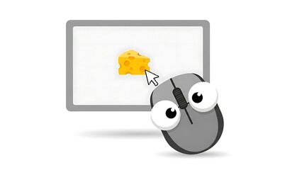 Naklejka premium Cartoon computer mouse clicks on cheese