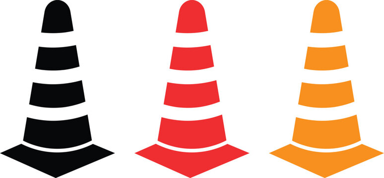 Hazard Warning icon. Road pylon symbols. Traffic safety marker graphic design. Work zone and detour policy signs
