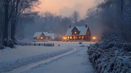 Snowy winter evening landscape