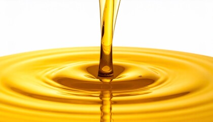 Close up of Golden Oil Pouring into a Pool with Concentric Ripples