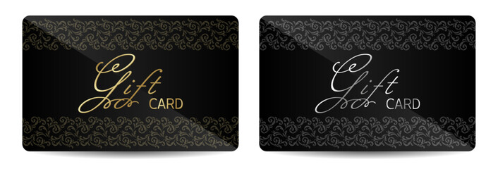A set of two gift cards with a vintage pattern featuring gold and silver accents