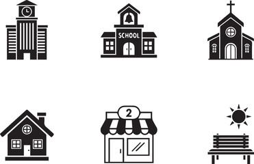 Fototapeta premium Set of building icons including school church and hospital