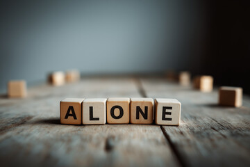 alone letter on wooden cubes, concept of depressions and loneliness, sadness and frustration