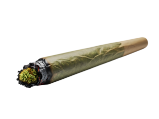 A cannabis blunt with a green bud on an isolated transparent background