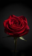 Vibrant Red Rose with Water Droplets on a Dark Background