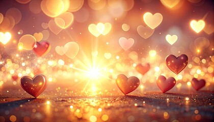 Abstract red heart background featuring shiny bokeh lights and star decorations for a bright Valentine or Christmas holiday celebration card design