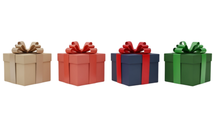 Four colorful gift boxes with ribbons and bows