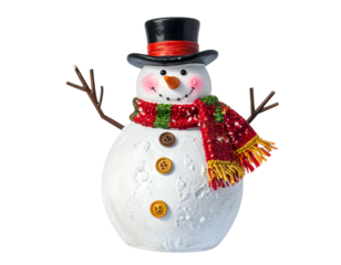 Cheerful snowman with hat, scarf, and twig arms