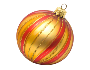 Shiny gold and red striped orb with glitter accents
