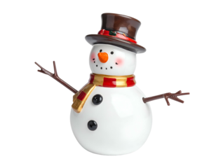 Festive ceramic snowman with top hat, scarf, and coal eyes