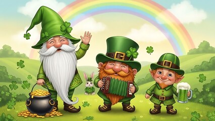 St. Patrick’s Day gnomes illustration on white or transparent background. With shadow. AI GENERATED.
