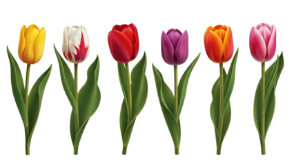 Vibrant tulip flowers in various colors