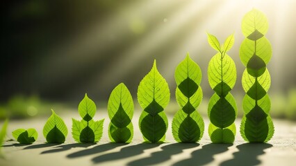 Green Eco Growth Concept with Leaves and Financial Chart, Sustainable Business and Environmental Investment.