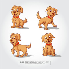 Set of Cartoon Puppy Poses with Red Necklace, vector illustration image.