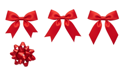 Collection of red ribbons and bows on white background